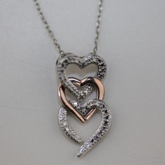Triple Open Hearts Pendant Necklace with Gemstones Sterling Silver