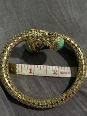 Vintage Whiting & Davis Mesh Snake Wrap Bracelet Green Peking Glass Cabachon