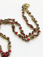 Vintage Rhinestone Necklace Red Crystal Gold Tone Flower Pendant JHS