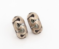 925 Sterling Silver Vintage Earrings Modernist Wavy Cutout Clip On EG14107