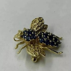1.50Ct Round Cut Blue Sapphire Bee Brooch Pin & Pendant 14K Yellow Gold Plated