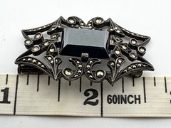 Antique Sterling Silver Unmarked natural hematite brooch Trombone Clasp 1.5”X1”