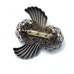 VTG Christmas Angel Brooch Rose Filigree Wings Cabochon Antique Gold Tone Pin