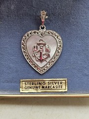 Vintage Theda United States Navy MOP & Marcacites Sterling Sweetheart Pendant…