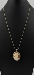 Vintage Shell Cameo Necklace Sterling Silver Vermeil Italy 20” Snake Chain