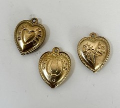 Vintage Puffy Heart Charm, GOLD PLATED Heart, Good Luck Heart Charm, 14 K Plated