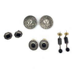 Vintage Clip On and Stud Earrings Silver Tone Black Rhinestones Anne Klein Other
