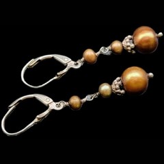 Vintage GOLDEN BROWN PEARL & Sterling Silver Earrings BOHO Ethnic GYPSY Pagan
