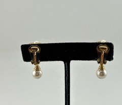 Signed Christian Dior Faux Pearl Rhinestone Gold Tone Clip On Earrings Old Stock