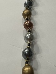 Vintage 1980s Metallic Faux Pearl Statement Necklace Gold Silver Bronze 28”