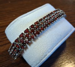 Vintage 1990s Sterling Garnet CZ Tennis Bracelet 37grams See Pics/Description