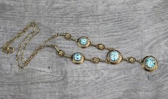 Antique Edwardian 14K Gold Round Vivid Blue Zircons with Seed Pearls Necklace