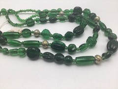 Vintage Emerald Green Glass Beaded Multi 3 Strand Necklace Made In India 19”