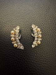 Signed BOGOFF Vintage Rhinestone Faux Pearl Clip Earrings & Dress Clip Set