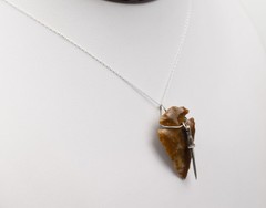 Sterling Silver 925 Golden Brown Jasper Arrowhead Pendant Necklace 18″ Dagger
