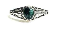 Vintage Sterling Silver 925 Green Enamel Ring Filigree Design Size 7