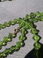 Vintage Long Peridot‑Tone Faceted Glass Bead Necklace • Mid‑Century Green