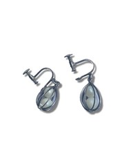 Vintage Japanese Cultured Pearl Caged Earrings Dangle Screwback Sterling Silver