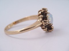 ANTIQUE VICTORIAN 10K GOLD ROSE CUT DIAMOND & COLORFUL OPAL RING sz 5