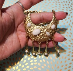 Vintage gold-toned necklace Crescent moon pendant with a hammered finish.
