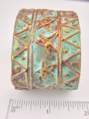 Chunky Vintage Elaine Coyne Verdigris Brass Clip Earrings & Cuff Bracelet Set