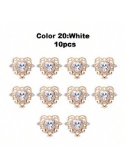 10pcs White 10 Heart Pendant Gold Zinc Alloy Rhinestone Baroque Style