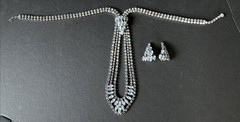 VTG. MCM BLUE AURORA BOREALIS RHINESTONE & ART GLASS NECKLACE & EARRING SET