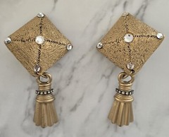 Vintage Gold Tone Jeff Lieb Designer Geometric Tassel Dangle Modernist Earrings