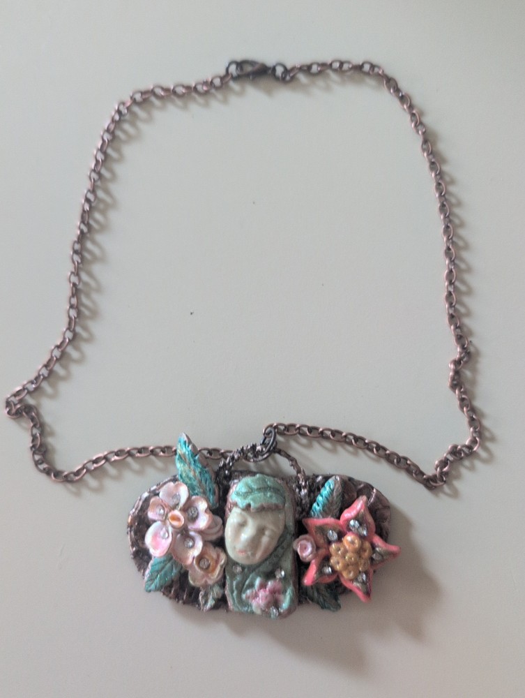 Electroformed Copper Polymer Clay Handmade Fairy Pendant Necklace