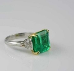 Vintage Art Deco Style Lab Created Emerald Engagement 14K White Gold Finish Ring