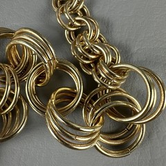 Vintage Link Statement Necklace Gold Tone Multi Ring Toggle Clasp 16.5″
