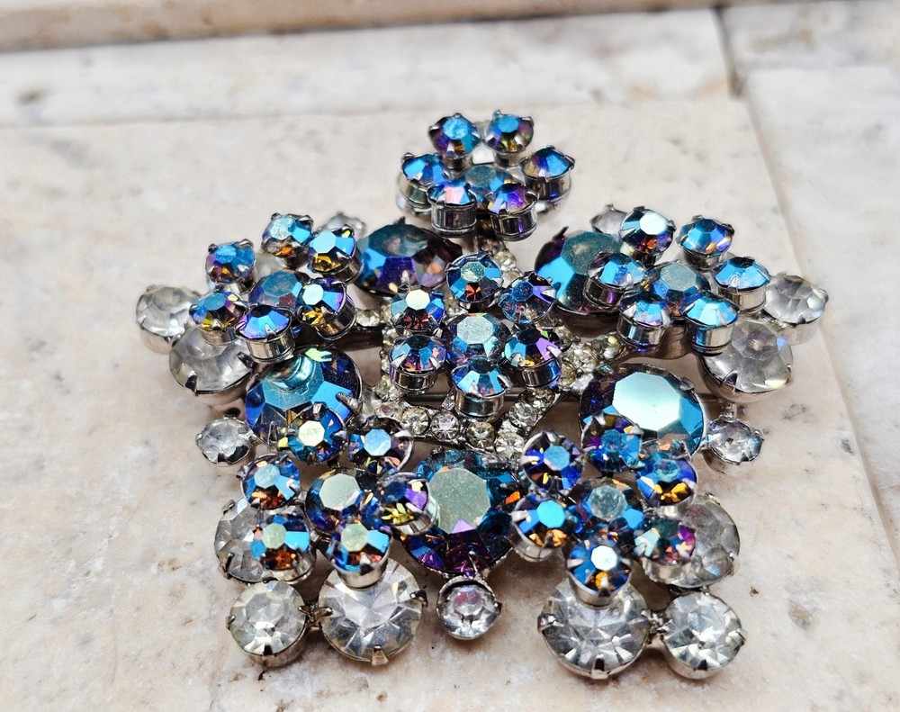 Vintage Verified Juliana BROOCH D & E Snowflake AB Rhinestone BOOK PIECE #1174