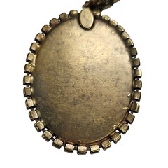 Liz Palacitos Enamel Stone Necklace Pendant Rhinestone Metal Bronze Pink 26″L