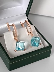 Vintage 1990-s 14 Ct Rolled Gold Aquamarine Zircons Earrings – Hallmarked 585 RG