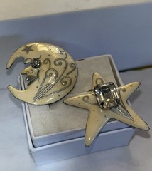 Vintage Lunch at The Ritz LATR “New Moon” Celestial Moon & Star Pierced Earrings