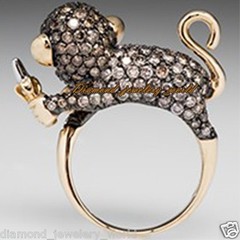 Stunning 5.29ctw Rose Cut Diamond Emerald Silver Victorian Monkey Ring Jewelry