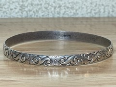 Vintage Danecraft Sterling Silver Flower Floral Swirl Bangle Bracelet 13 g 7.75″
