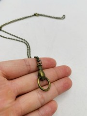 Vintage Victorian Style Hand Clasping Ring Door Knocker Bronze Tone 18” Necklace