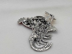 Silver Tone Purple & Rooster with Gold Tone Feet Fashion Pin 2.25