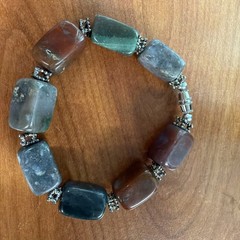 Multi Gemstone Bloodstone Quartz and Agate 7.5 Inch Bracelet