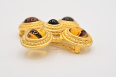 Danecraft Vintage Maltese Cross Cabochon Pin Brooch Brushed Gold Signed BinA18