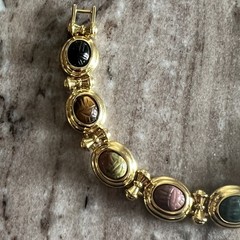 Vintage Gold Tone Scarabs Double Links Bracelet