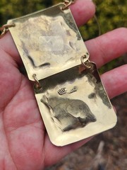 LILLO Israel Vintage Modernist Brass Pendant Necklace Neck Ring Cabochon Signed