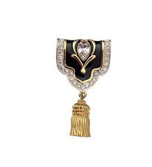 Crystalline Brooch, Black Enamel, Clear Crystal Shield Tassel Pin, Pendant L505