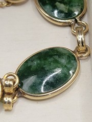 Green Jade Moss Agate 1/20 12K Gold-Filled Bracelet, Safety Chain, Vintage, 7”