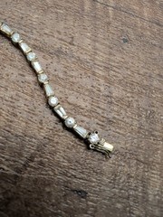 Vintage JJT Sterling Silver 925 Gold on Baguette CZ Tennis Bracelet 7.5″