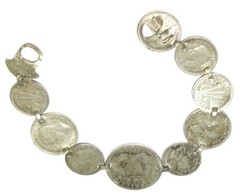 Vintage Sterling Silver 1916-1940s Australian Coin Bracelet, 10 Coins