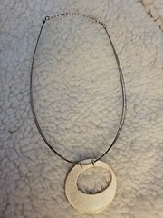 70’s 5 Silver Wire / Cable Necklace With Large Black And White Pendant
