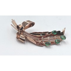 Vintage Coro Pegasus Sterling Silver Rose Gold Vermeil Green Floral Brooch 1940s