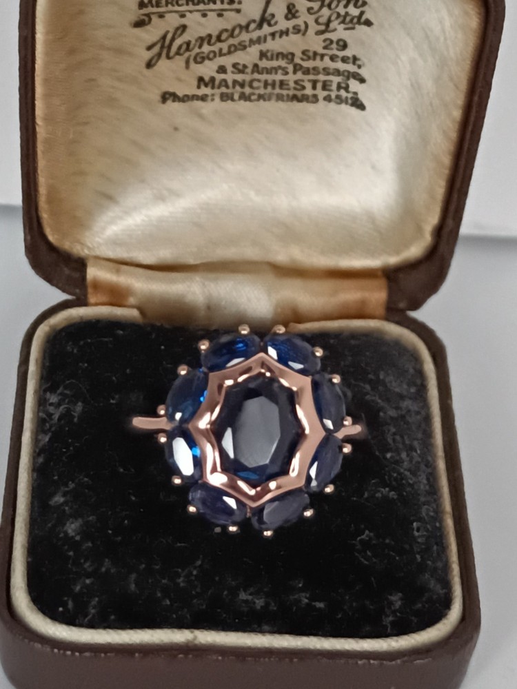 Vintage 1990-s 14 Ct Rolled Gold Sapphire Ring Size UK Q US 8- Hallmarked